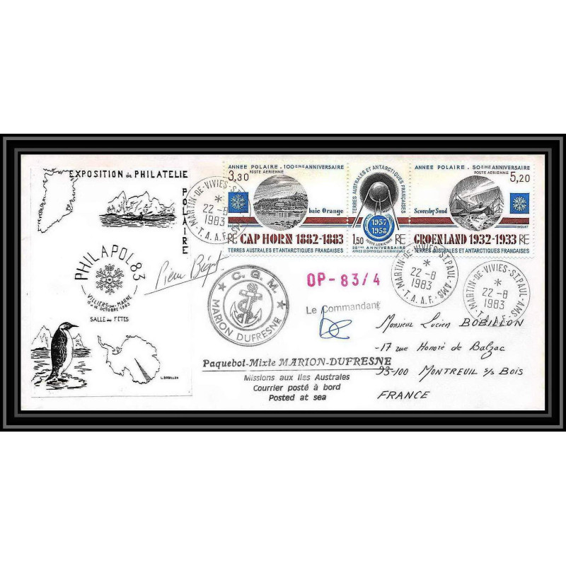2270 ANTARCTIC terres australes TAAF lettre cover Dufresne N°77A OP 83/4 philapol 22/8/1983