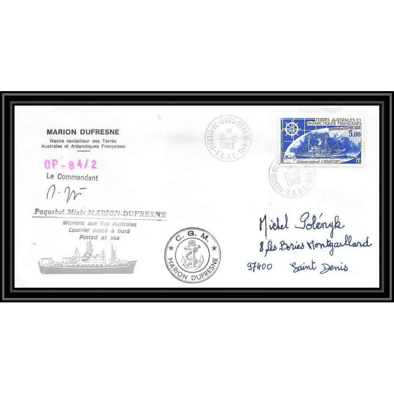 2271 ANTARCTIC terres australes TAAF lettre cover Dufresne OP 84/2 Signé signed 21/12/1983 la reunion