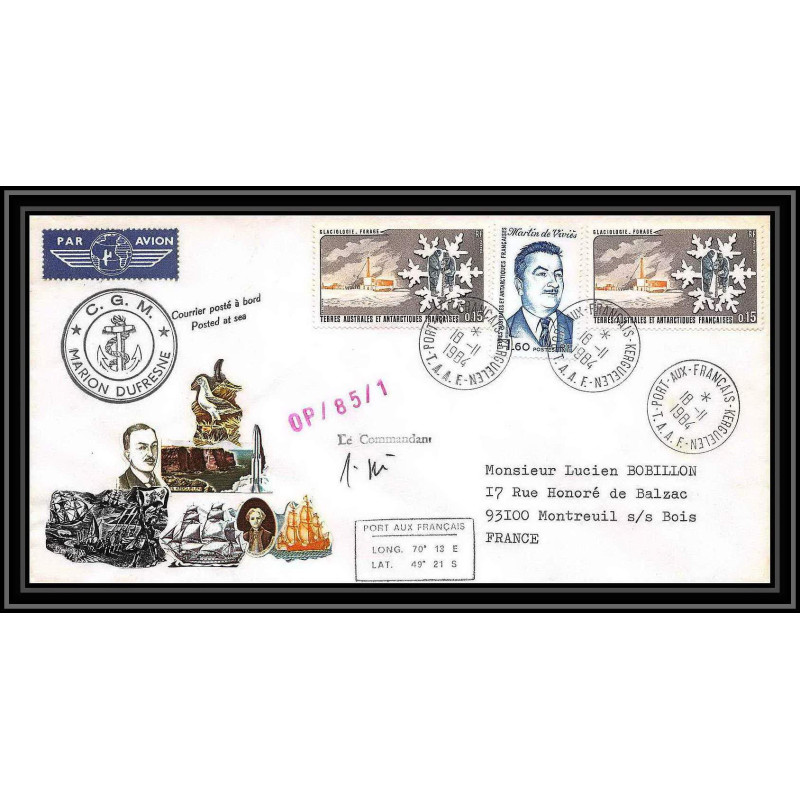 2278 ANTARCTIC terres australes TAAF lettre cover Dufresne OP 85/1 Signé signed 18/11/1984