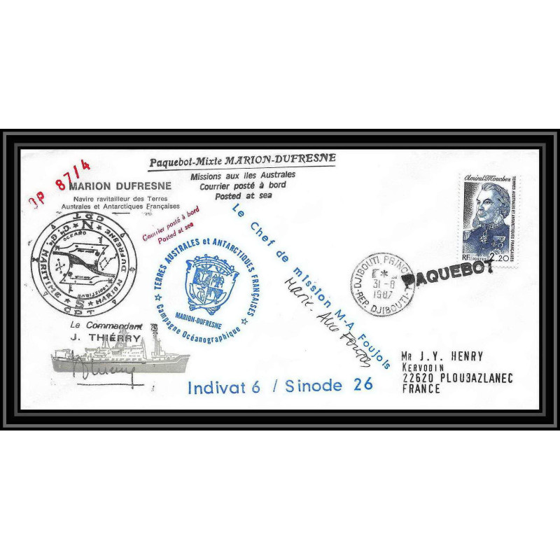 2298 ANTARCTIC terres australes TAAF lettre cover Dufresne obl paquebot OP 87/4 31/8/1987