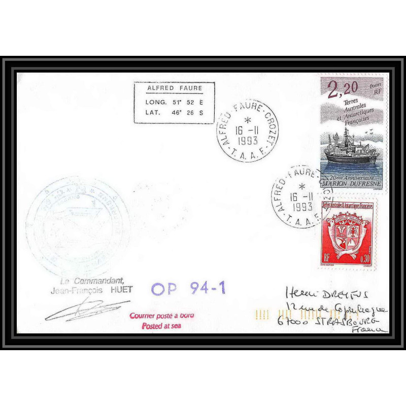2323 ANTARCTIC terres australes TAAF lettre cover Dufresne op 94/1 Signé signed 16/11/1993