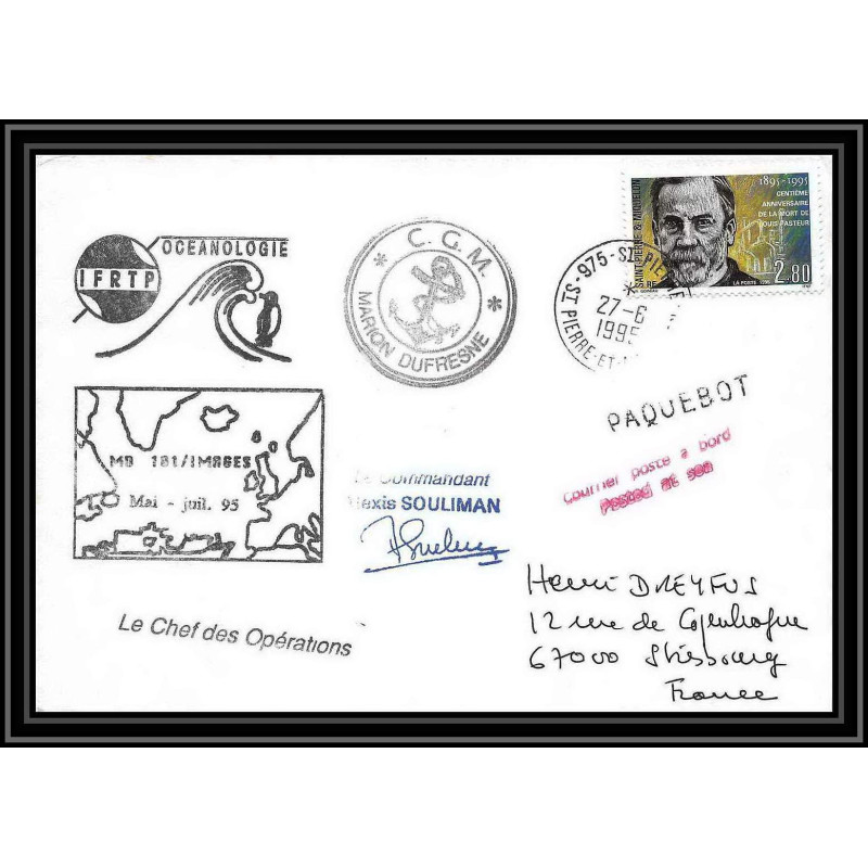 2345 ANTARCTIC Saint Pierre et Miquelon lettre cover Dufresne 2 md 101 campagne inaugurale 27/6/1995 Signé signed