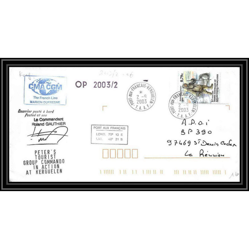 2404 Dufresne 2 Signé signed op 2003/2 crozet 2/9/2003 N°352 ANTARCTIC terres australes (taaf) Lettre cover