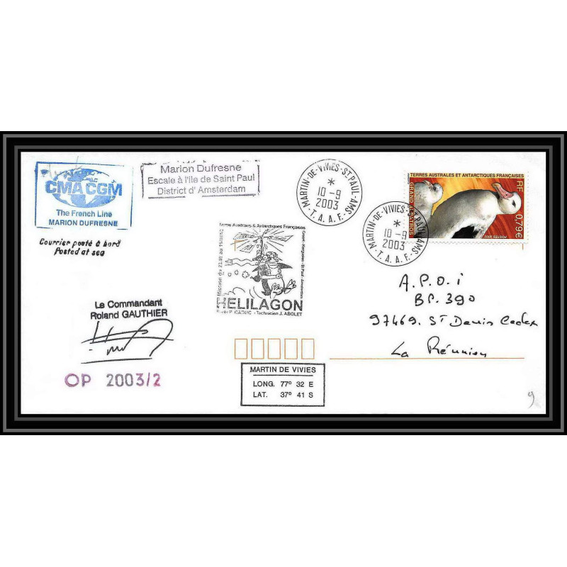 2412 Dufresne 2 Signé signed op 2003/2 crozet 2003 N°346 ANTARCTIC terres australes (taaf) Lettre cover albatros oiseaux