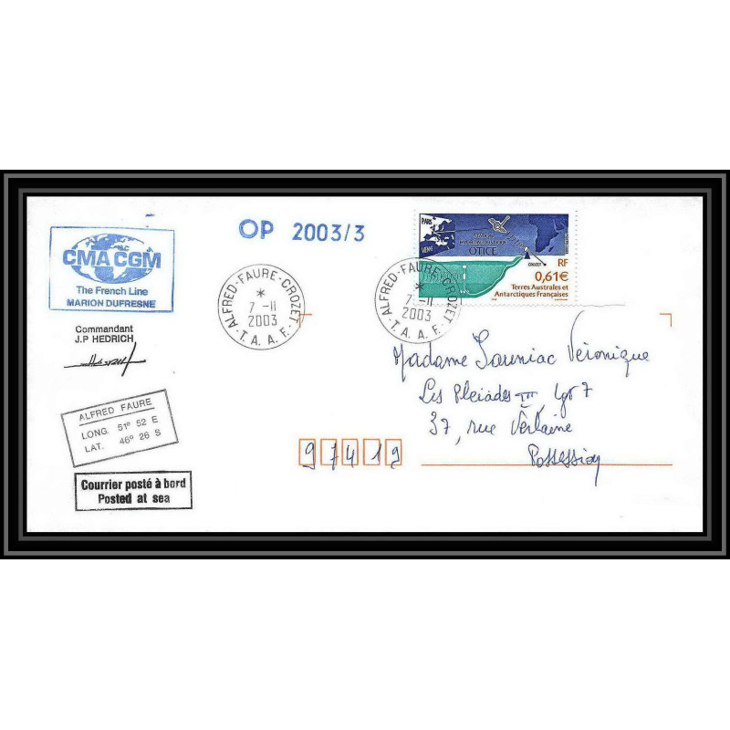 2415 Dufresne 2 Signé signed op 2003/3 N°338 7/11/2003 ANTARCTIC terres australes (taaf) Lettre cover
