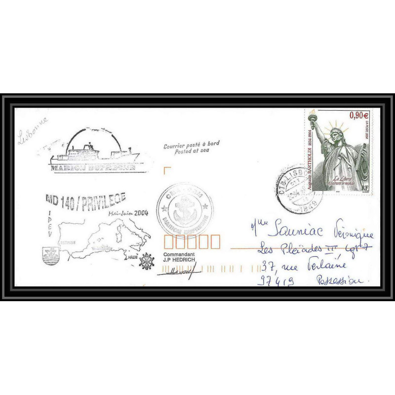 2439 Dufresne 2 Signé signed MD 140 PRIVILEGE 16/6/2004 ANTARCTIC terres australes (taaf) Lettre cover liberty statue