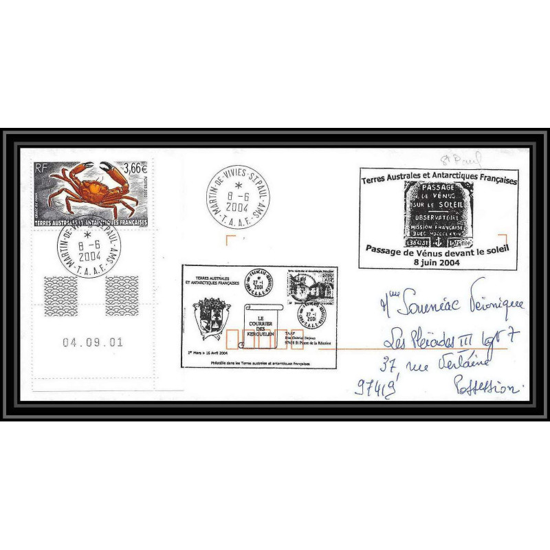 2450 ANTARCTIC terres australes TAAF lettre Dufresne 2 N°338 PASSAGE DE VENUS DEVANT LE SOLEIL 8/6/2004 coin daté crab