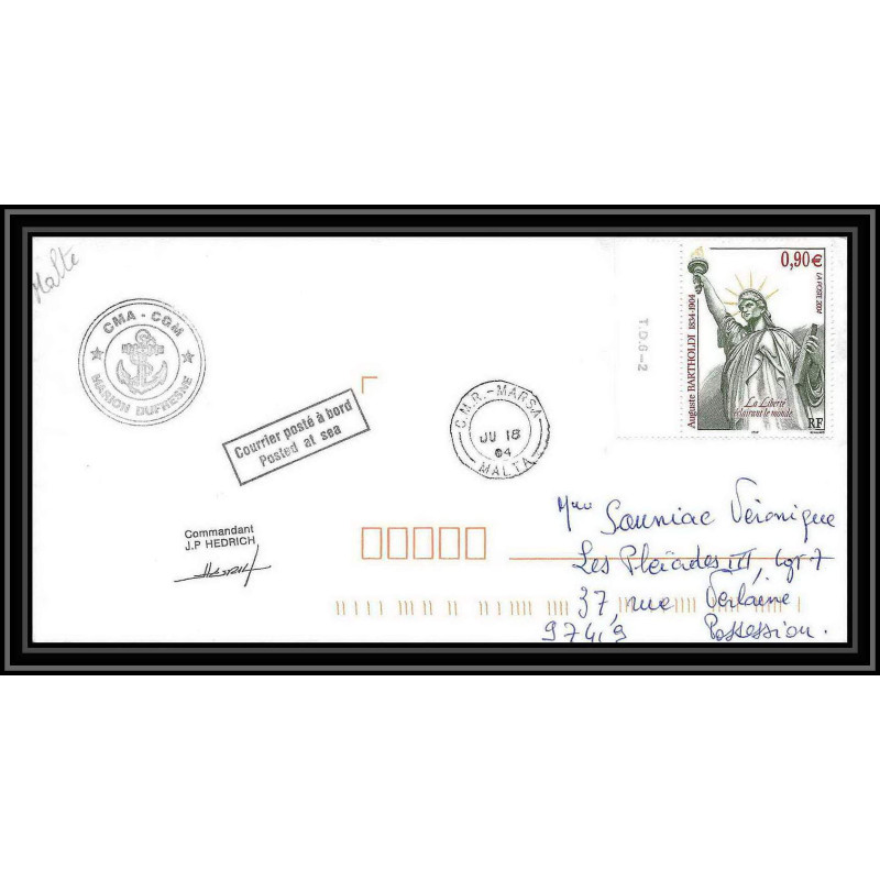 2451 ANTARCTIC Lettre cover Dufresne 2 Signé signed hedrich malte (malta) 18/6/2004 liberty statue