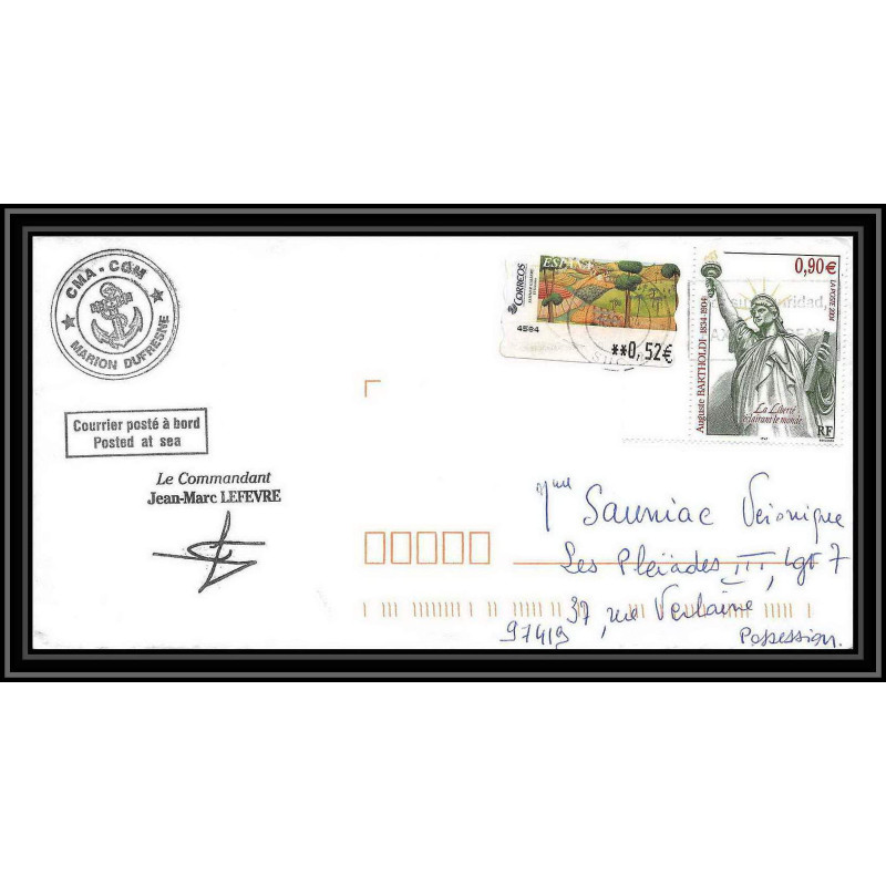 2454 ANTARCTIC Lettre cover Dufresne 2 Signé signed lefevre espagne las palmas 13/8/2004 liberty statue