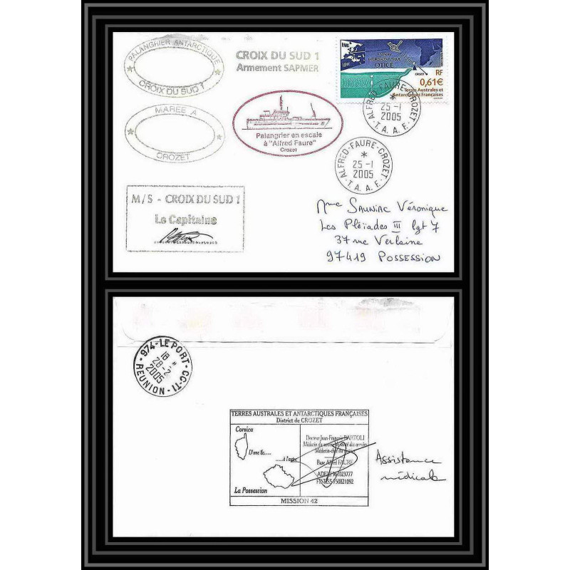 2490 ANTARCTIC terres australes TAAF lettre cover Dufresne 2 Signé signed croix du sud 1 25/1/2005 N°368