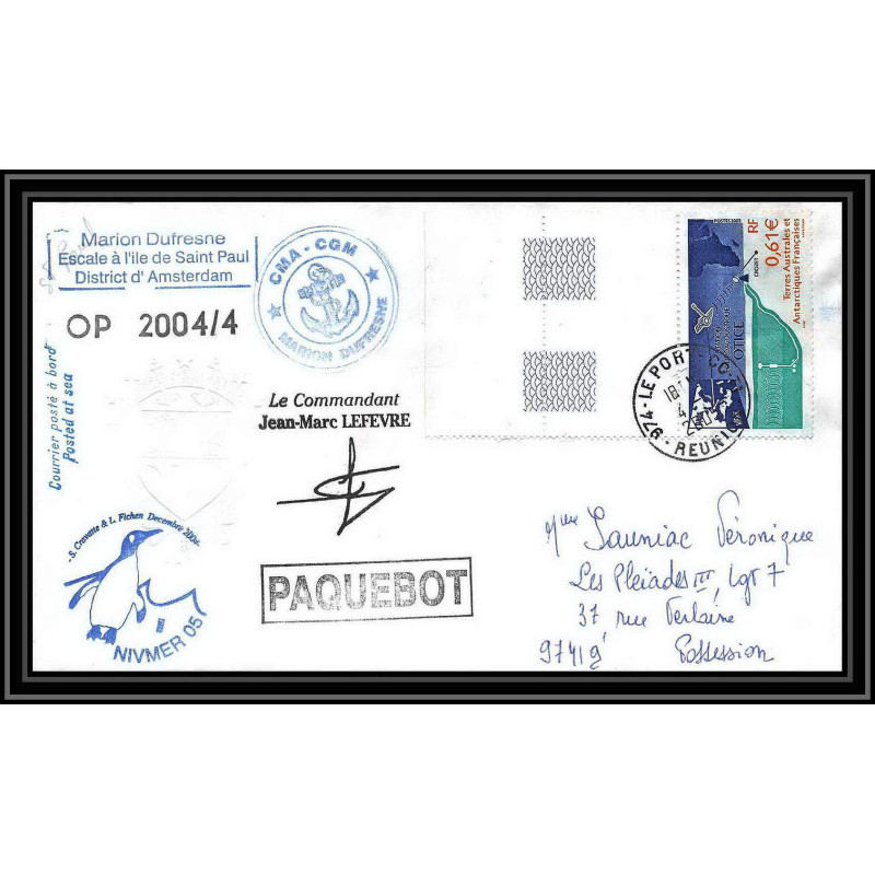 2496 ANTARCTIC terres australes TAAF lettre cover Dufresne 2 Signé signed OP 2004/4 N°368 4/1/2005