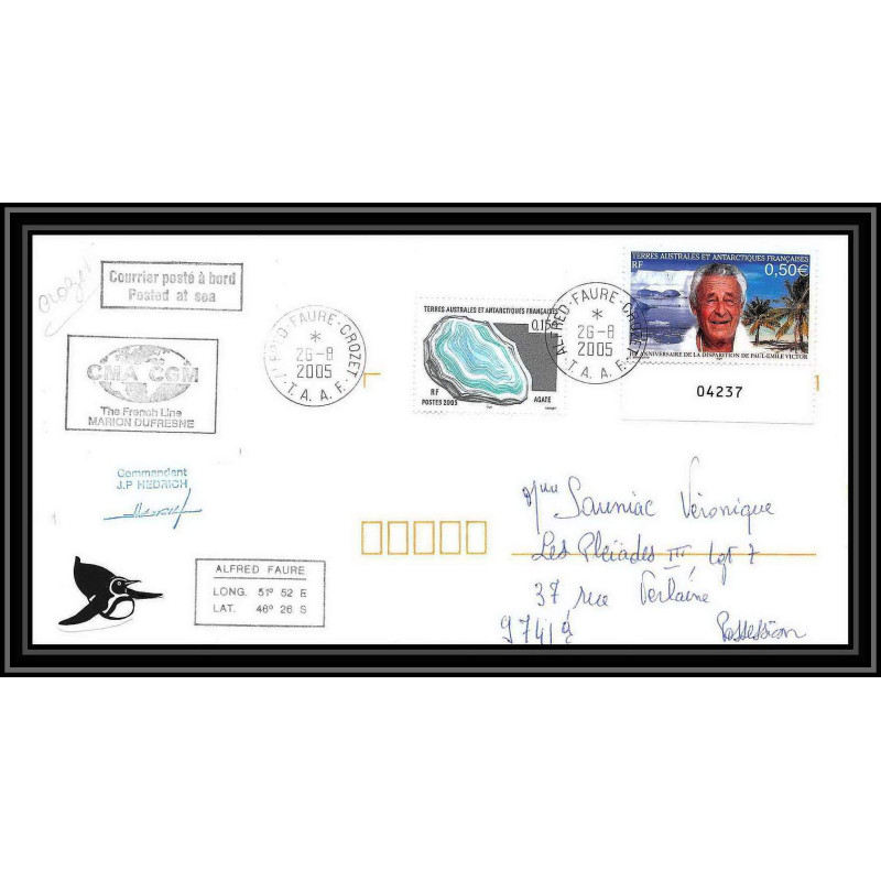 2513 ANTARCTIC terres australes TAAF lettre cover Dufresne 2 Signé signed N°417 CROZET 26/8/2005