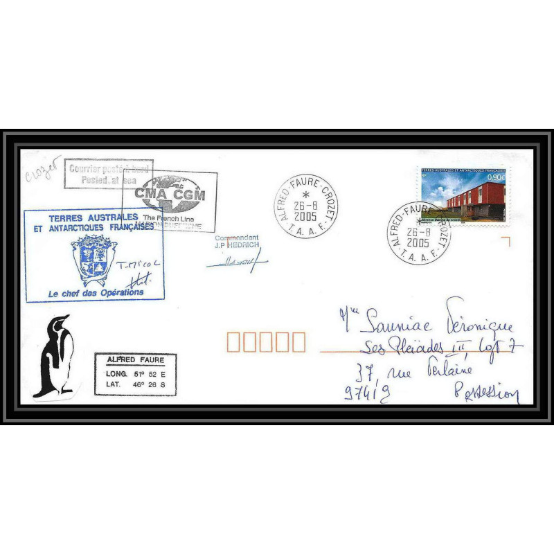 2514 ANTARCTIC terres australes TAAF lettre cover Dufresne 2 Signé signed N°396 CROZET 26/8/2005