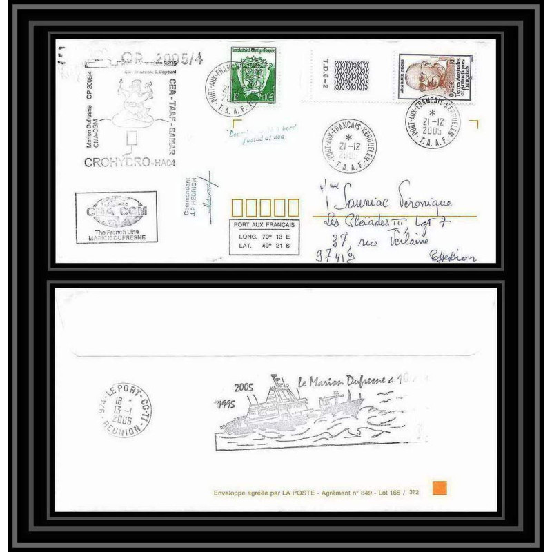 2546 ANTARCTIC terres australes TAAF lettre 10 ans du Dufresne 2 Signé signed OP 2005/4 kerguelen 21/12/2005 N°405
