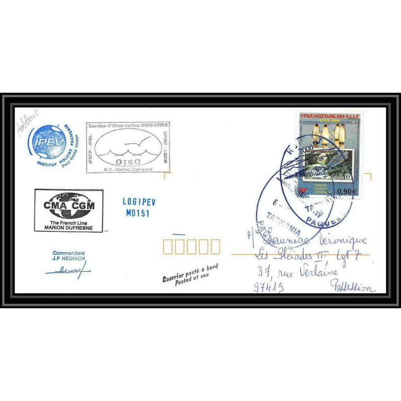 2558 ANTARCTIC HOBBART TASMANIA-Lettre cover Dufresne 2 Signé signed md 151 ipev 21/2/2006 N°430