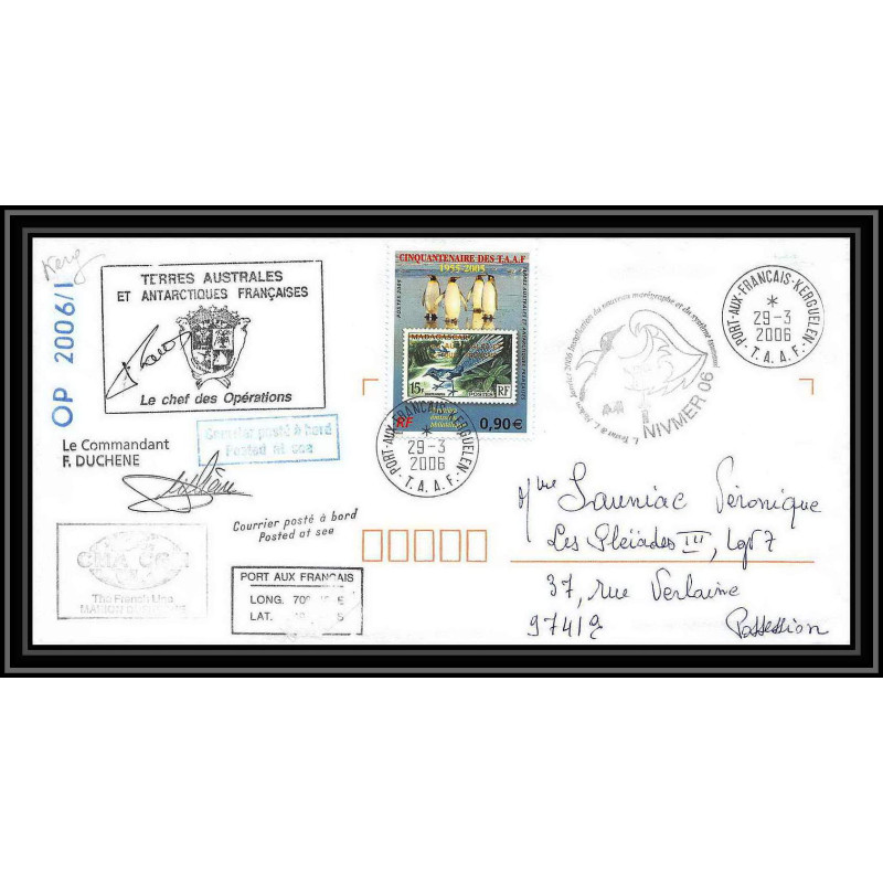 2571 ANTARCTIC terres australes TAAF lettre cover Dufresne 2 Signé signed OP 2006/1 KERGUELEN N°430 29/3/2006