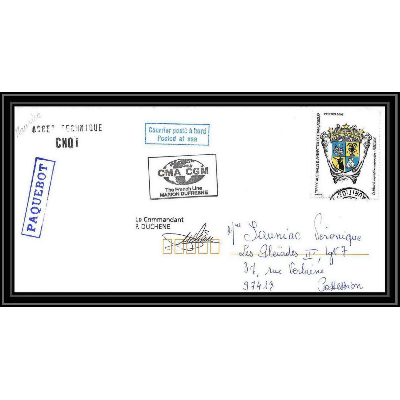 2578 ANTARCTIC MAURICE-Lettre cover Dufresne 2 Signé signed arret technique N°429 5/5/2006