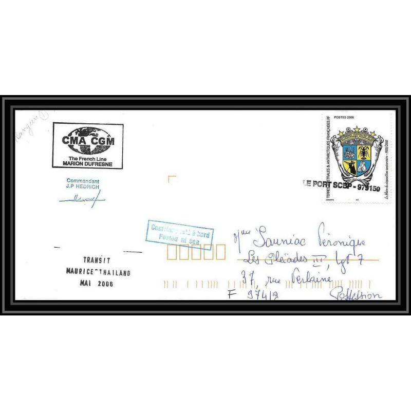 2580 ANTARCTIC rangun -Lettre cover Dufresne 2 Signé signed transit maurice thailande 8/6/2006 N°429 obl griffe