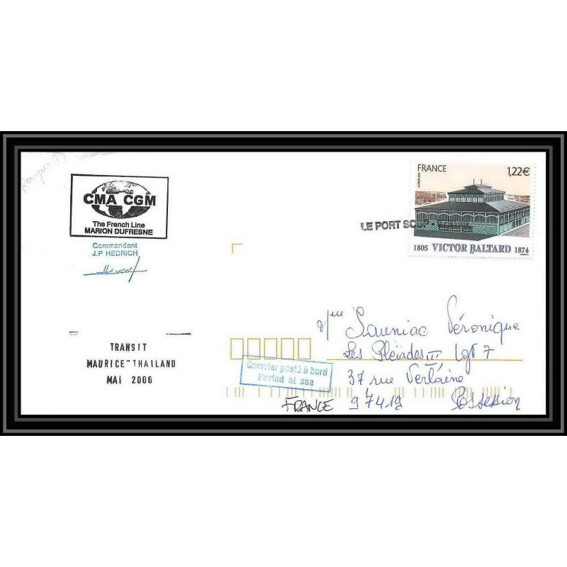 2581 ANTARCTIC rangun -Lettre cover Dufresne 2 Signé signed transit maurice thailande 8/6/2006 griffe