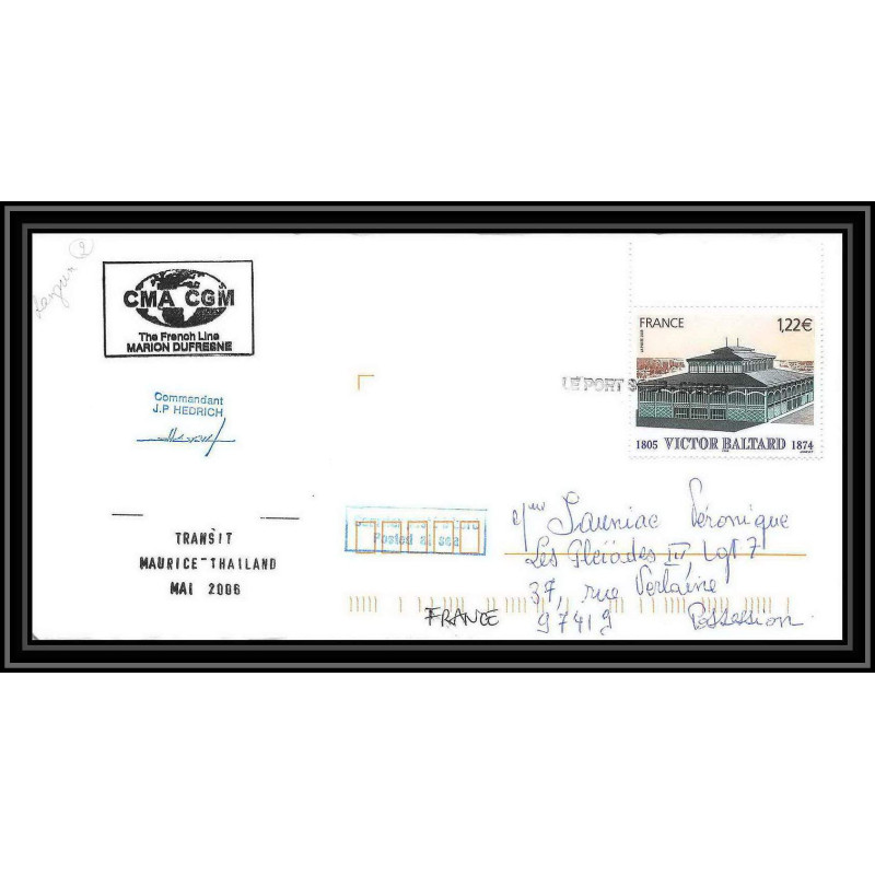 2583 ANTARCTIC rangun -Lettre cover Dufresne 2 Signé signed transit maurice thailande 8/6/2006 griffe