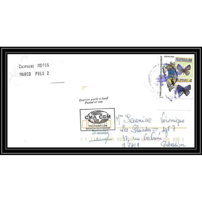 2588 ANTARCTIC taaf Philippines pilipinas mixte Lettre cover Dufresne 2 Signé signed md 155 marco polo 2 2006 papillons