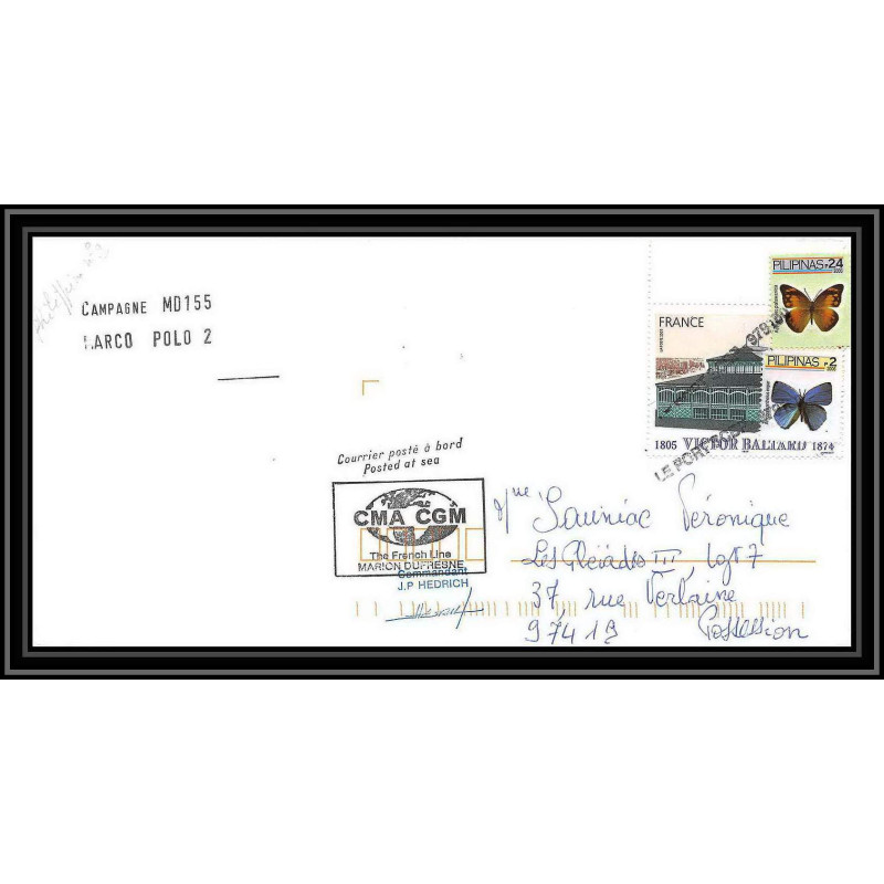 2589 ANTARCTIC taaf Philippines pilipinas mixte Lettre cover Dufresne 2 Signé signed md 155 marco polo 2 2006 papillons