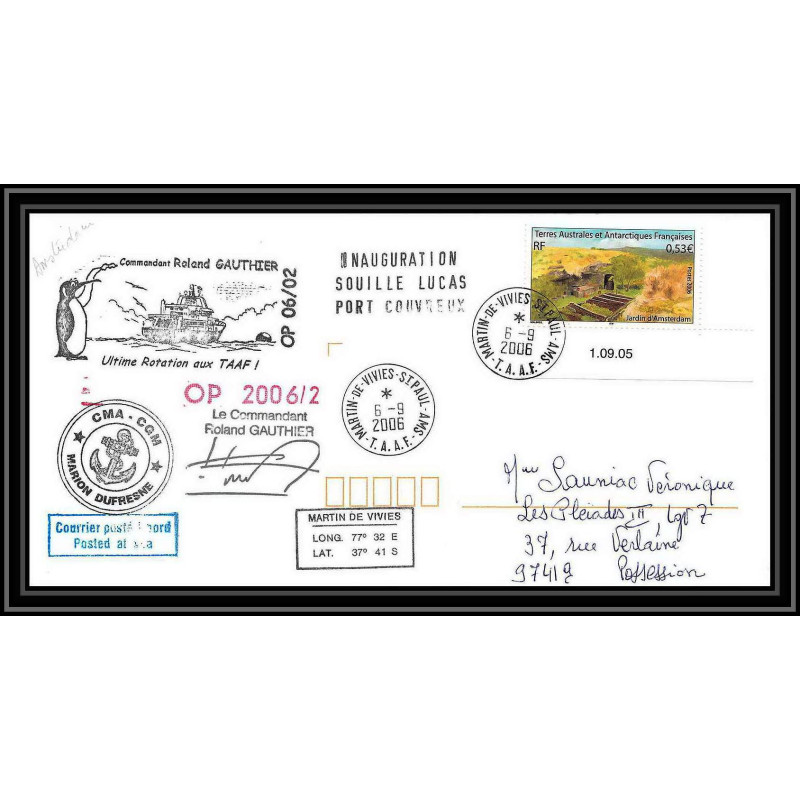 2600 ANTARCTIC terres australes TAAF lettre cover Dufresne 2 Signé signed op 2006/2 N°438 6/9/2006 coin daté