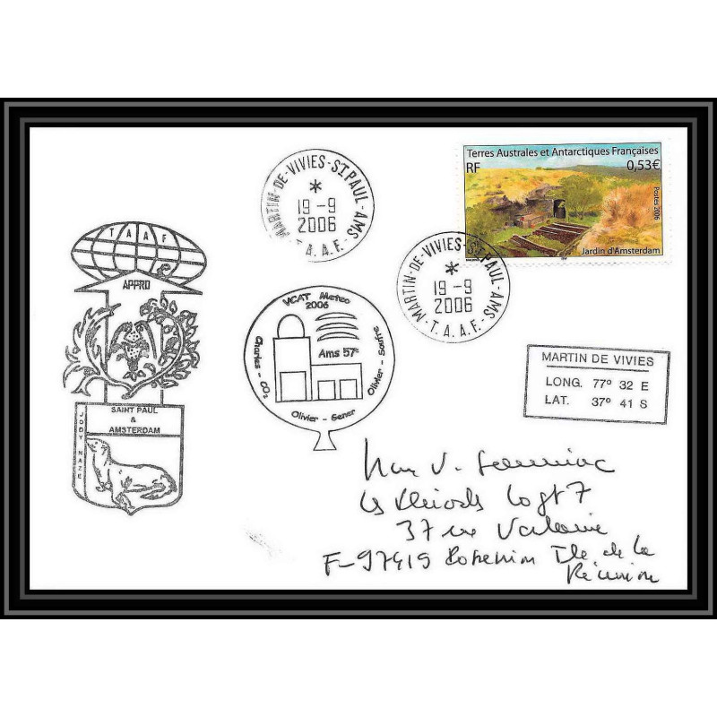 2604 ANTARCTIC terres australes TAAF lettre cover Dufresne 2 vcat meteo ams 57 19/9/2006 N°438