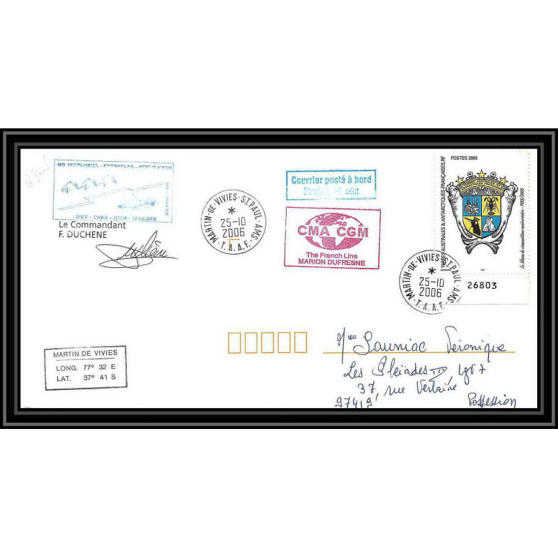 2606 terres australes TAAF lettre cover Dufresne 2 Signé signed MD 157 PLURIEL ST PAUL coin de feuille N°429