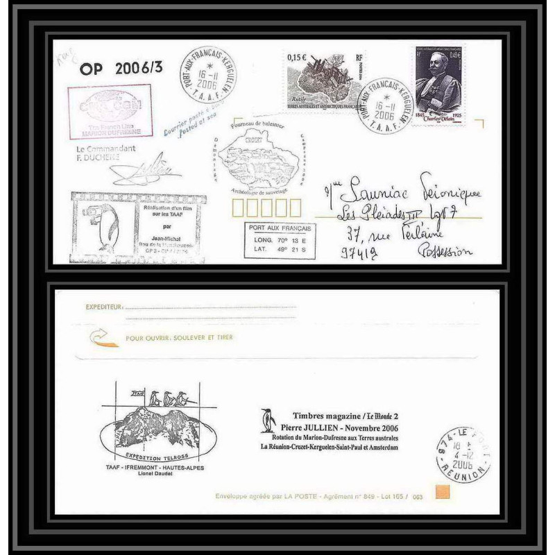 2616 ANTARCTIC terres australes TAAF lettre Dufresne 2 Signé signed op 2006/3 N°435+436 16/11/2006 kerguelen telross