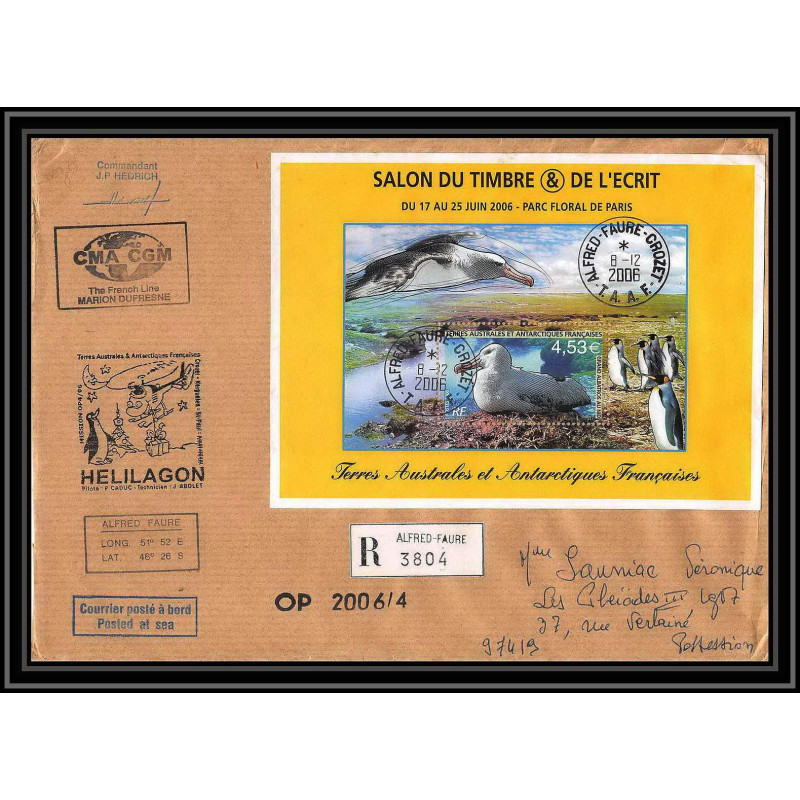 2622 ANTARCTIC terres australes TAAF lettre cover Dufresne 2 Signé signed op 2006/4 bloc N°15 crozet 8/12/2006