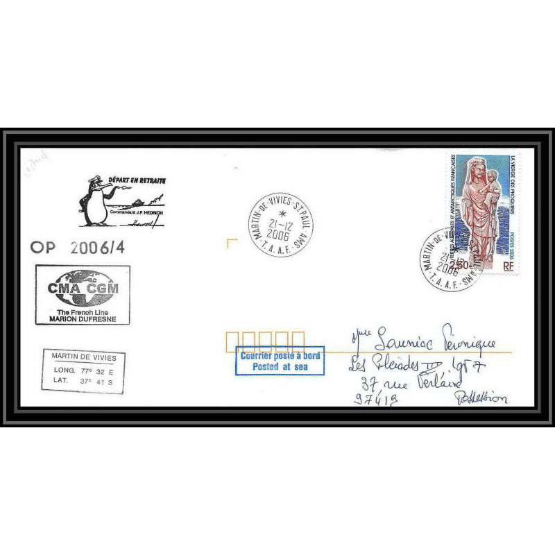 2632 ANTARCTIC terres australes TAAF lettre cover Dufresne 2 Signé signed OP 2006/4 SAINT PAUL N°443 21/12/2006