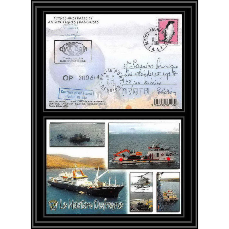 2642 ANTARCTIC terres australes (taaf)-carte postale Dufresne 2 Signé signed OP 2006/4 CROZET N°448 8/2/2006