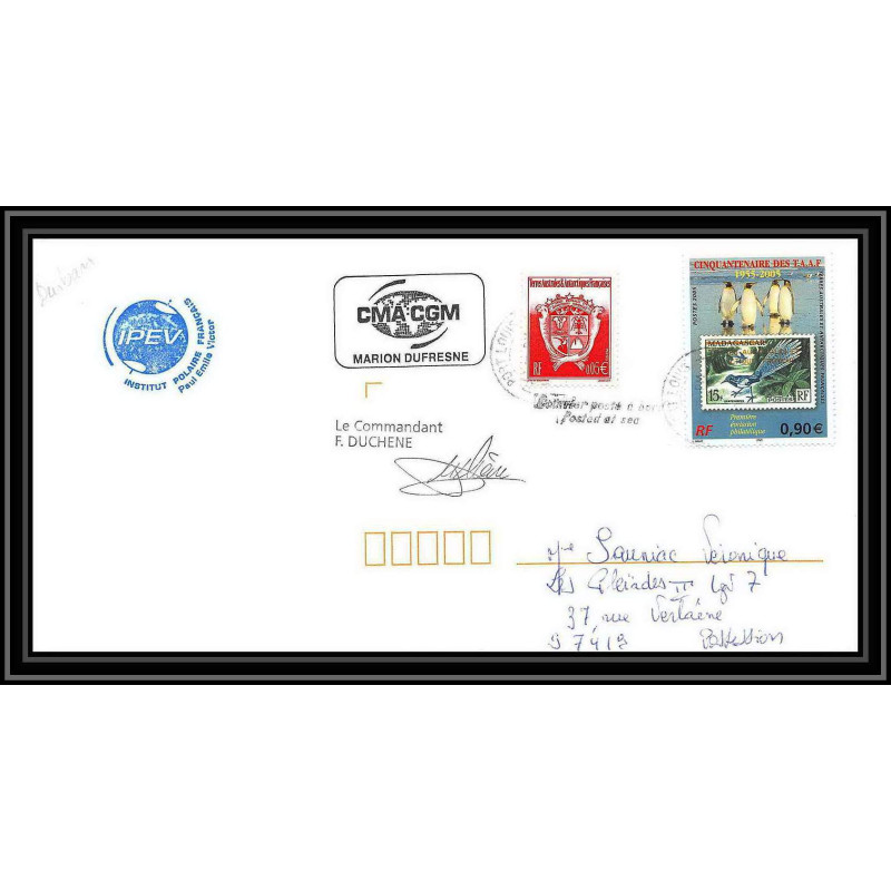 2656 ANTARCTIC terres australes TAAF lettre cover Dufresne 2 Signé signed md 158 durban 2007 N°430