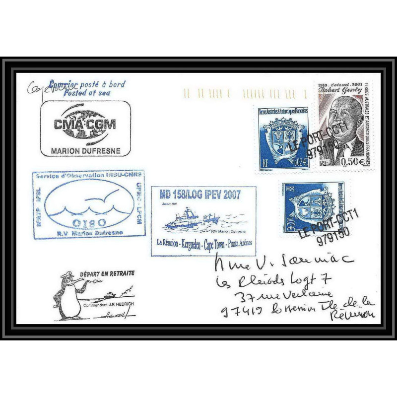 2658 ANTARCTIC terres australes TAAF lettre cover Dufresne 2 Signé signed md 158 cape town 5/2/2007 reunion possession