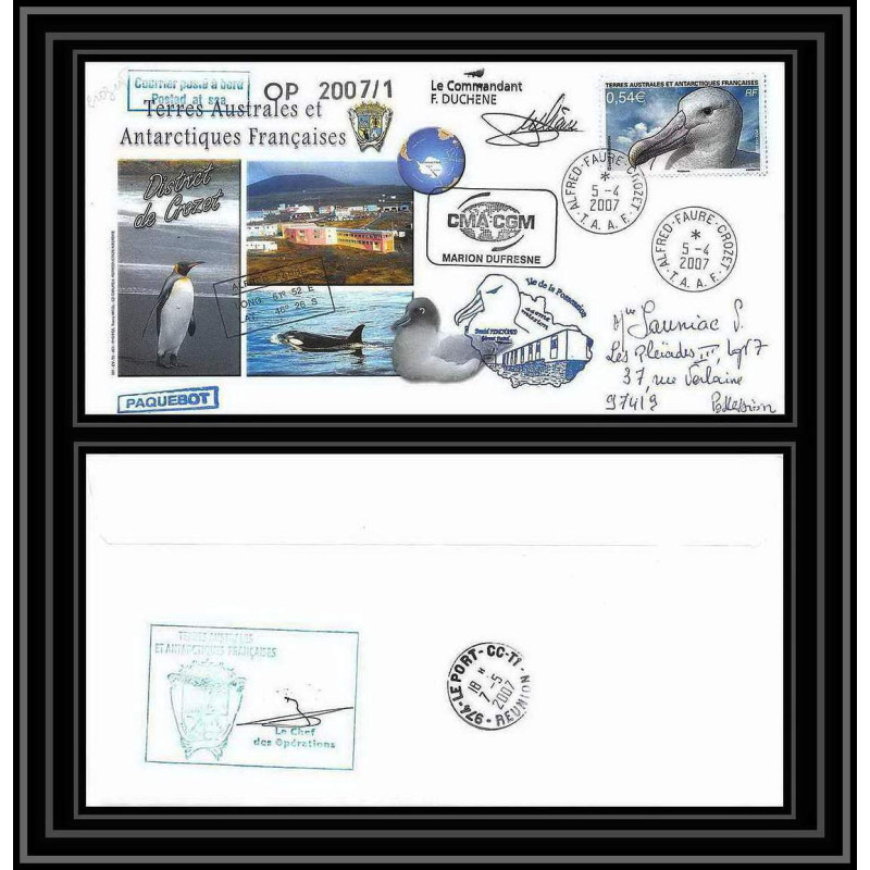2673 terres australes TAAF lettre cover Dufresne 2 Signé signed op 2007/1 crozet 5/4/2007 N°465 albatros oiseaux (birds)