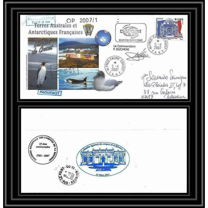 2674 ANTARCTIC terres australes TAAF lettre cover Dufresne 2 Signé signed op 2007/1 crozet 5/4/2007 N°471