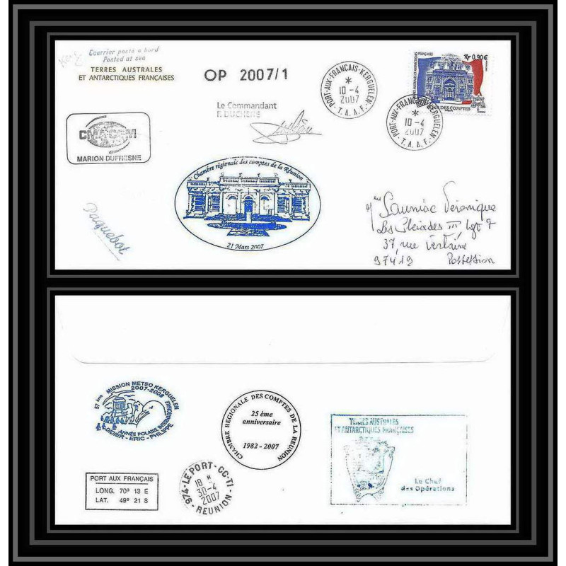 2677 ANTARCTIC terres australes TAAF lettre cover Dufresne 2 Signé signed op 2007/1 KERGUELEN 10/4/2007 N°471
