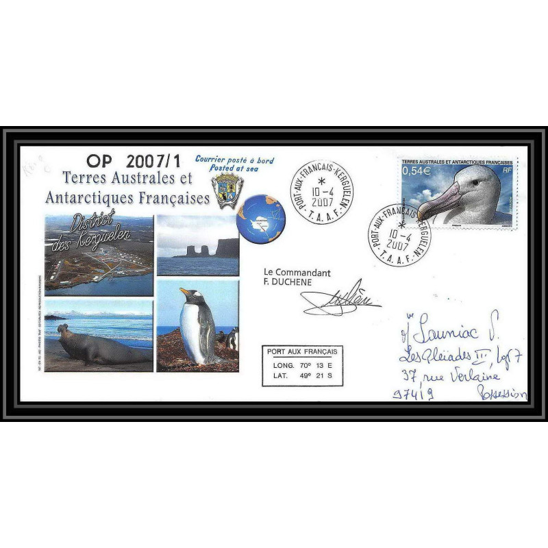 2678 terres australes TAAF lettre cover Dufresne 2 Signé signed op 2007/1 crozet 5/4/2007 N°465 albatros oiseaux (birds)