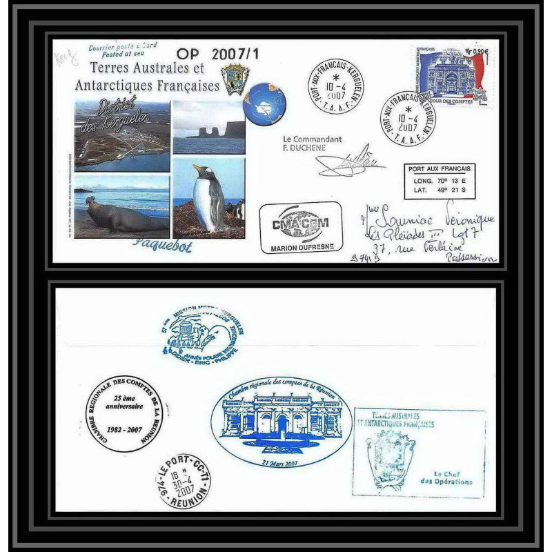 2679 ANTARCTIC terres australes TAAF lettre cover Dufresne 2 Signé signed op 2007/1 KERGUELEN 10/4/2007 N°471
