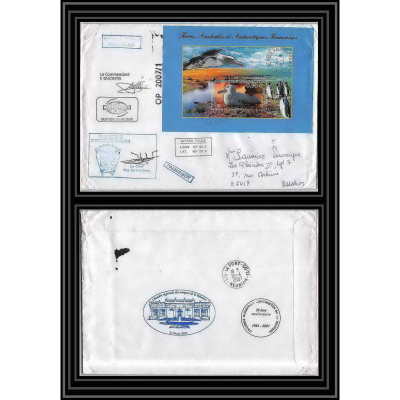 2685 ANTARCTIC terres australes TAAF lettre Dufresne comptes réunion bloc N°16 5/4/2007