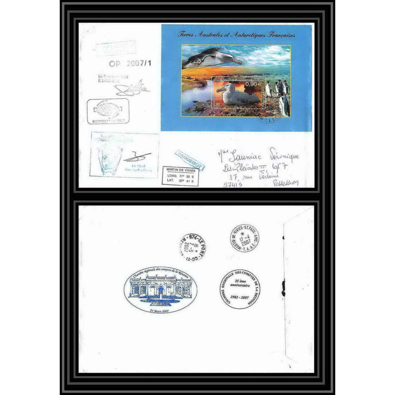 2686 ANTARCTIC terres australes TAAF lettre dufresne Signé signed ST PAUL comptes réunion bloc N°16 17/4/2007
