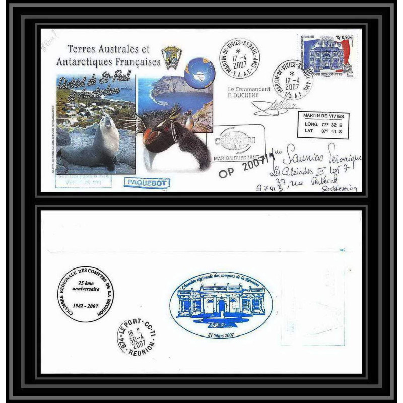 2690 ANTARCTIC terres australes (taaf)- dufresne Signé signed op 2007/1 comptes réunion N°471 17/4/2007 ST PAUL