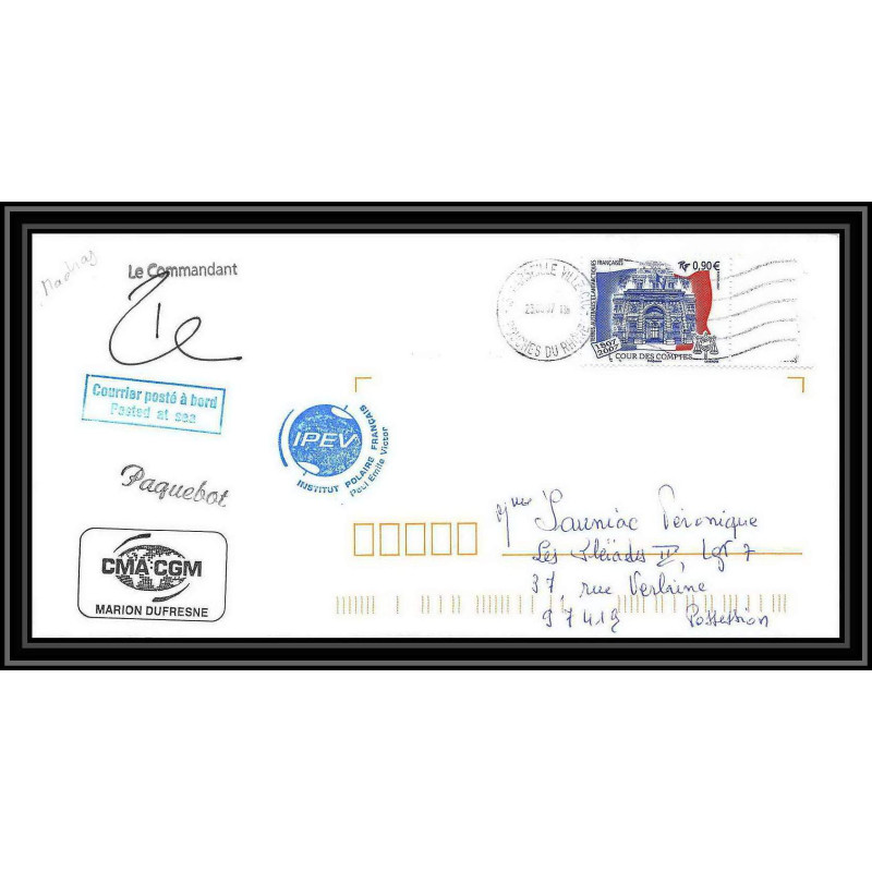 2695 ANTARCTIC terres australes TAAF lettre cover Dufresne 2 Signé signed IPEV MADRAS 23/5/2007 N°471 inde india
