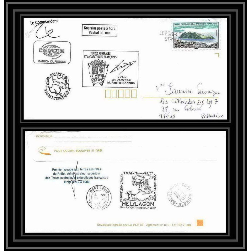 2716 ANTARCTIC terres australes (taaf) Dufresne 2 Signé signed op 2007/2 maurice (mauritus) helilagon voyage pilloton