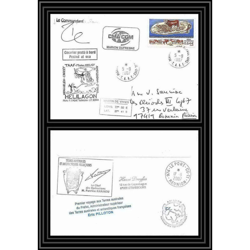 2717 ANTARCTIC terres australes TAAF lettre cover Dufresne 2 Signé signed op 2007/2 N°461 1er voyage pilloton helilagon