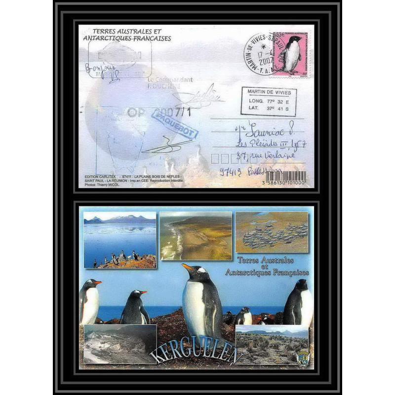 2743 ANTARCTIC terres australes (taaf)-carte postale Dufresne 2 Signé signed op 2007/1 N°448 KERGUELEN 17/4/2007