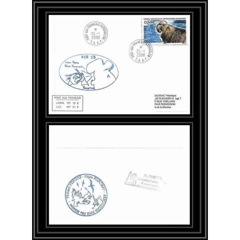2768 ANTARCTIC terres australes TAAF lettre cover Dufresne 2 Signé signed N°511 ker 58 25/1/2008 sea elephant