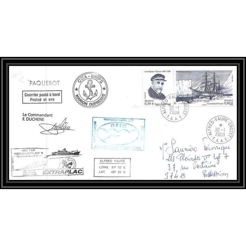 2773 ANTARCTIC terres australes TAAF lettre cover Dufresne 2 Signé signed KERGUELEN md 165 kergueplac 3 30/1/2008