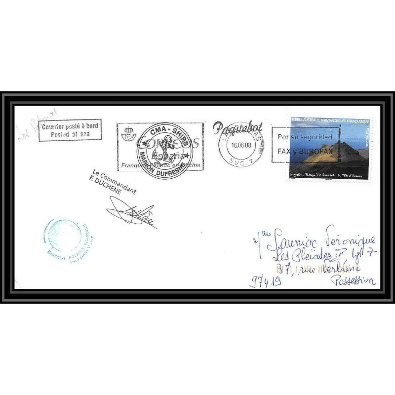 2816 ANTARCTIC terres australes TAAF lettre cover Dufresne 2 Signé signed LAS PALMAS 16/6/2008 N°493
